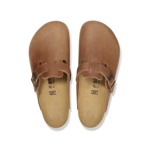 Birkenstock Boston BS Oiled Leather Clog Sandals - Cognac